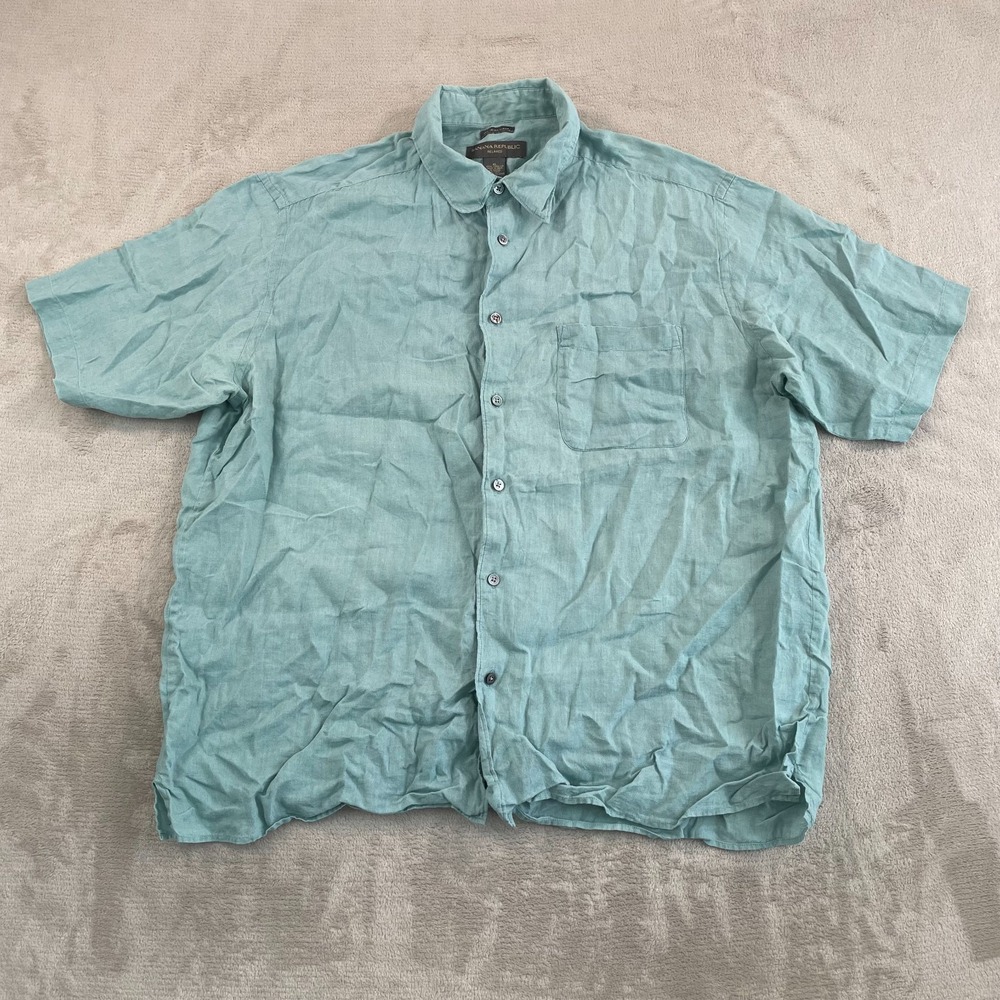 Vintage Banana Republic 100% Irish Linen Shirt Men‎ XL Sea Foam Relaxed Beach